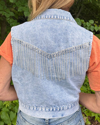 Noelle Rhinestone Fringe Denim Vest