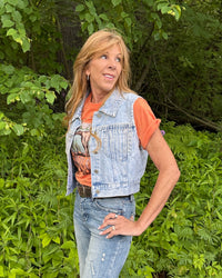 Noelle Rhinestone Fringe Denim Vest