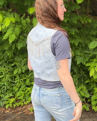 Noelle Rhinestone Fringe Denim Vest