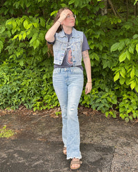 Noelle Rhinestone Fringe Denim Vest