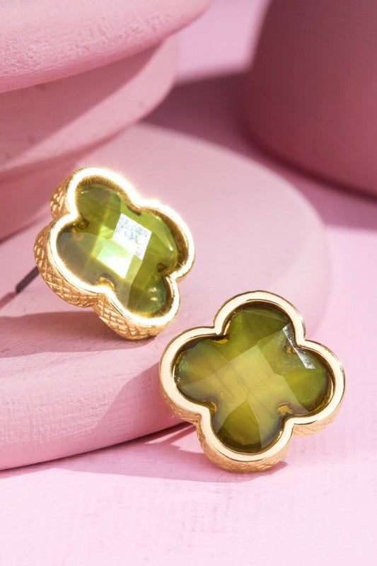 Faceted Resin Clover Stud Earrings