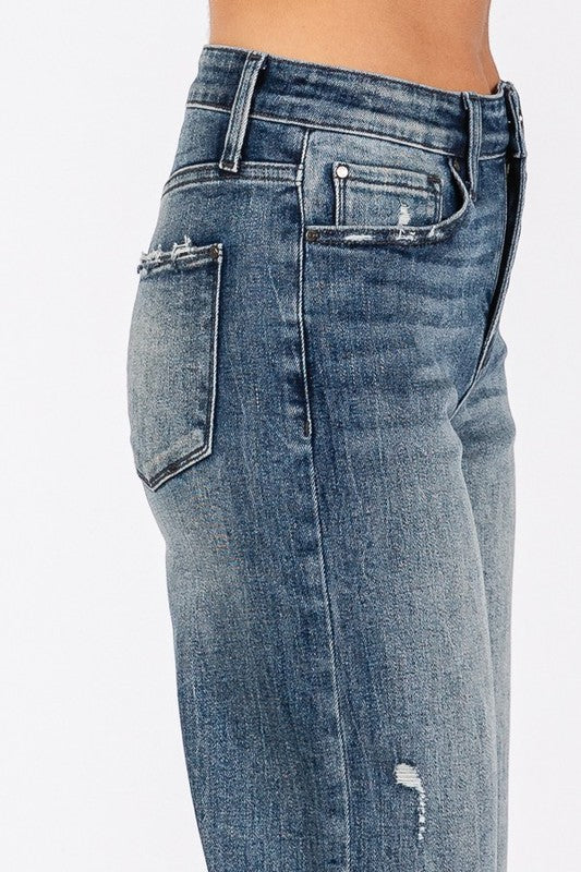 Petra153 High Rise Cuffed Straight Leg Jeans