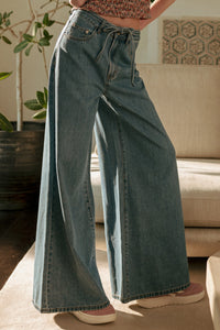 Tie Waist Wide Leg Denim Jeans