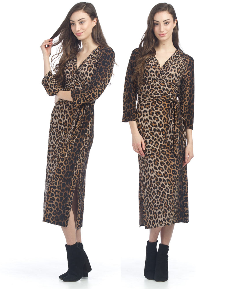 Rebecca Leopard Print Wrap Midi Dress