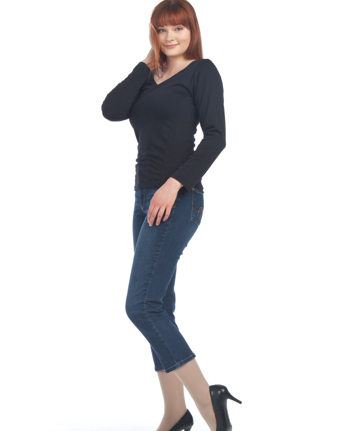 Bailey Fleece Lined Basic Long Sleeve Top - Black