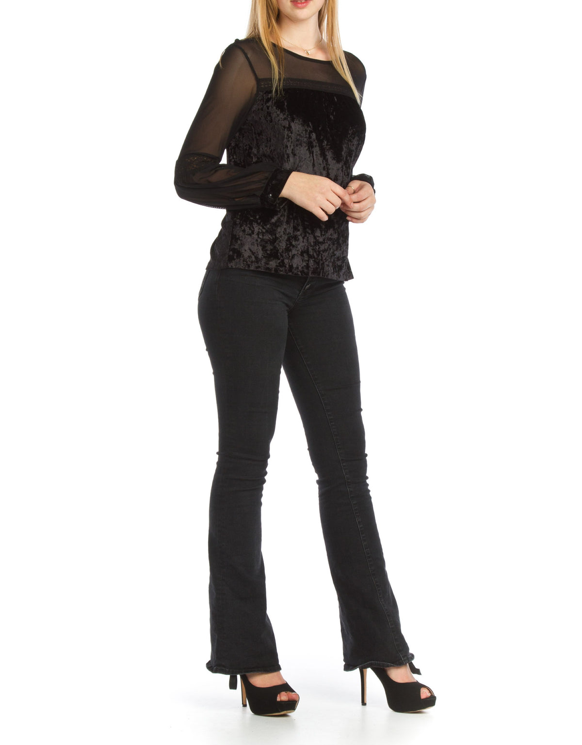 Maddy Mesh & Velvet Top - Black