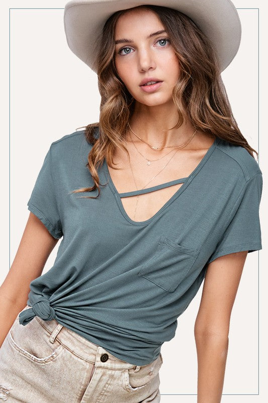 Poppy Cutout Pocket Tee - Teal