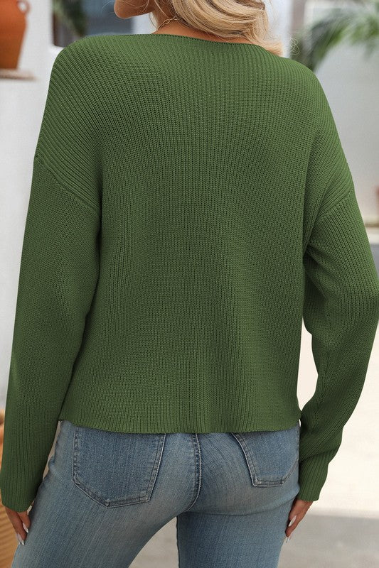 Portia Chest Pocket Slouchy Sweater - Green