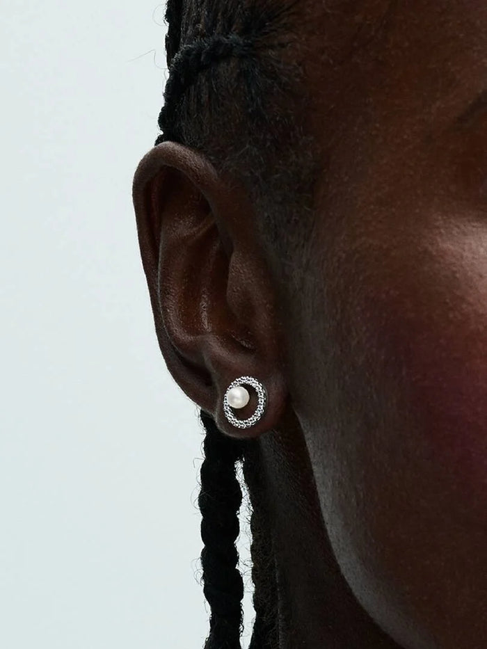 Treated Freshwater Cultured Pearl & Pave Halo Stud Earrings