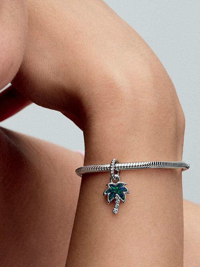 Opalescent Green Palm Tree Dangle Charm