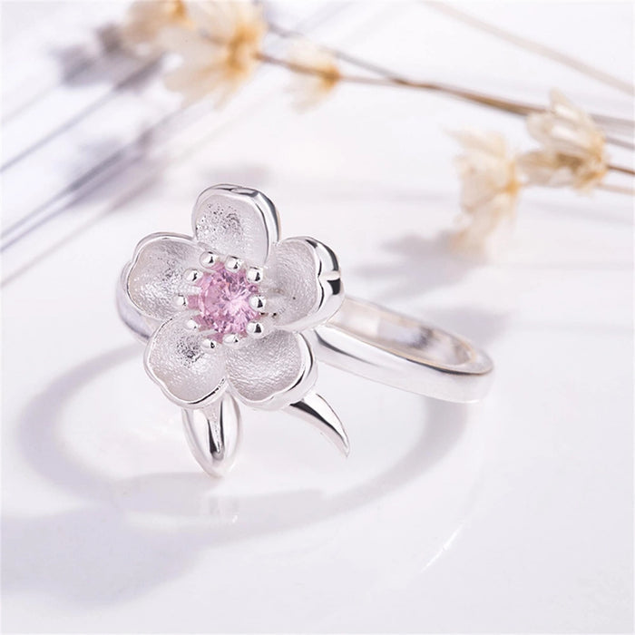 Silver Cherry Blossom Ring