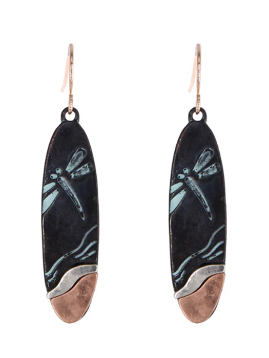 Patina Dragonfly Oval Earrings