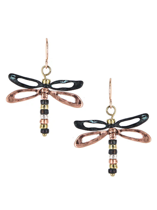 Patina Dragonfly Dangle Earrings