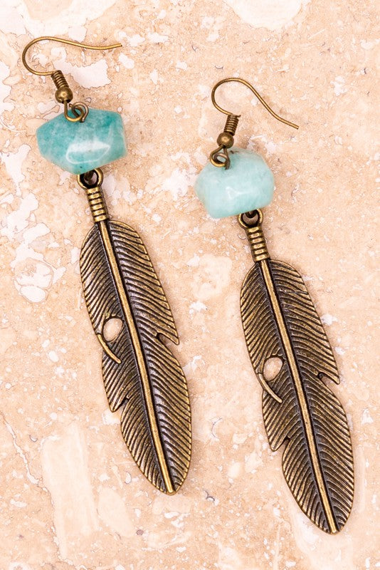 Amazonite Feather Earrings