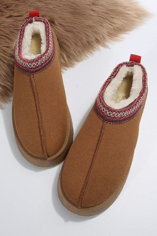 Rita Suede Plush Platform Slippers - Brown