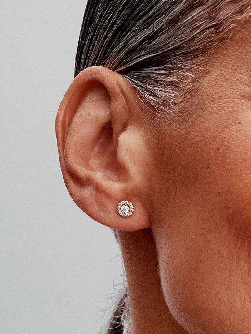 Round Pave Halo Stud Earrings