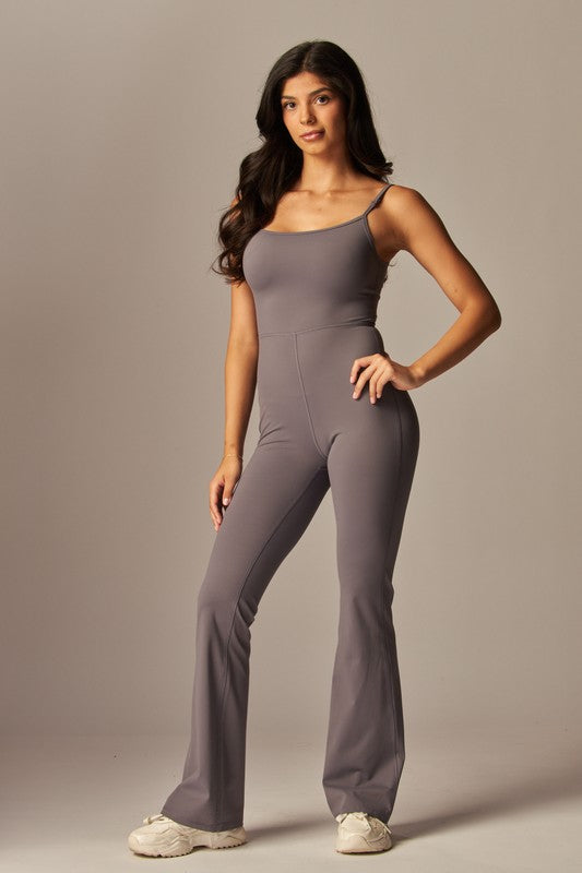 Ryanne Scoop Neck Flare Leg Jumpsuit - Charocal