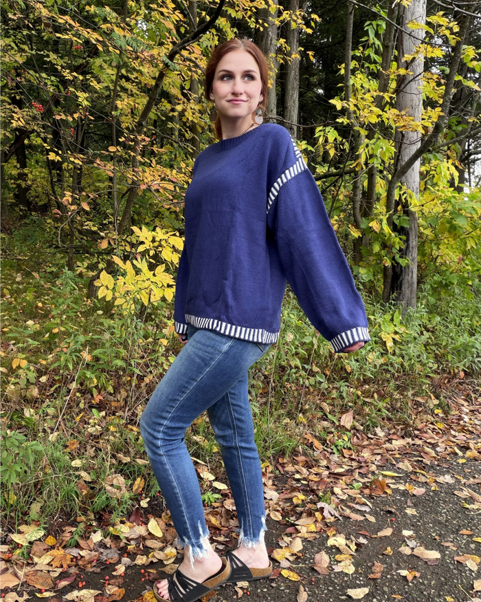 Brynn Striped Trim Sweater