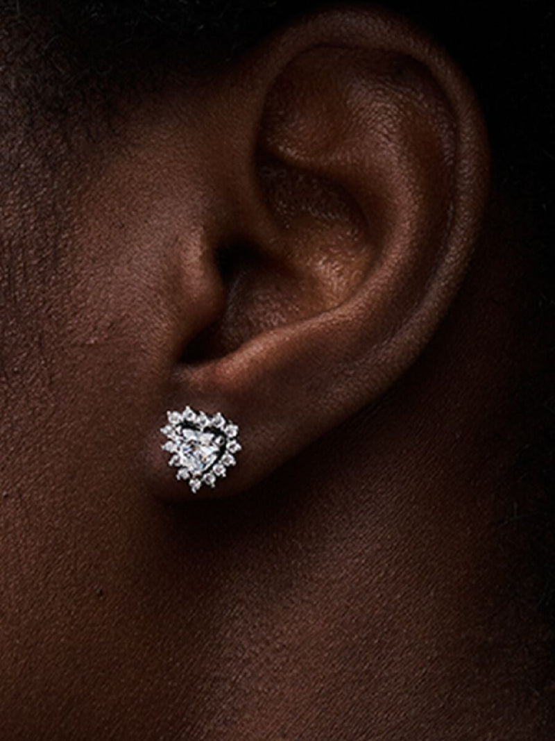 Sparkling Heart Halo Stud Earrings