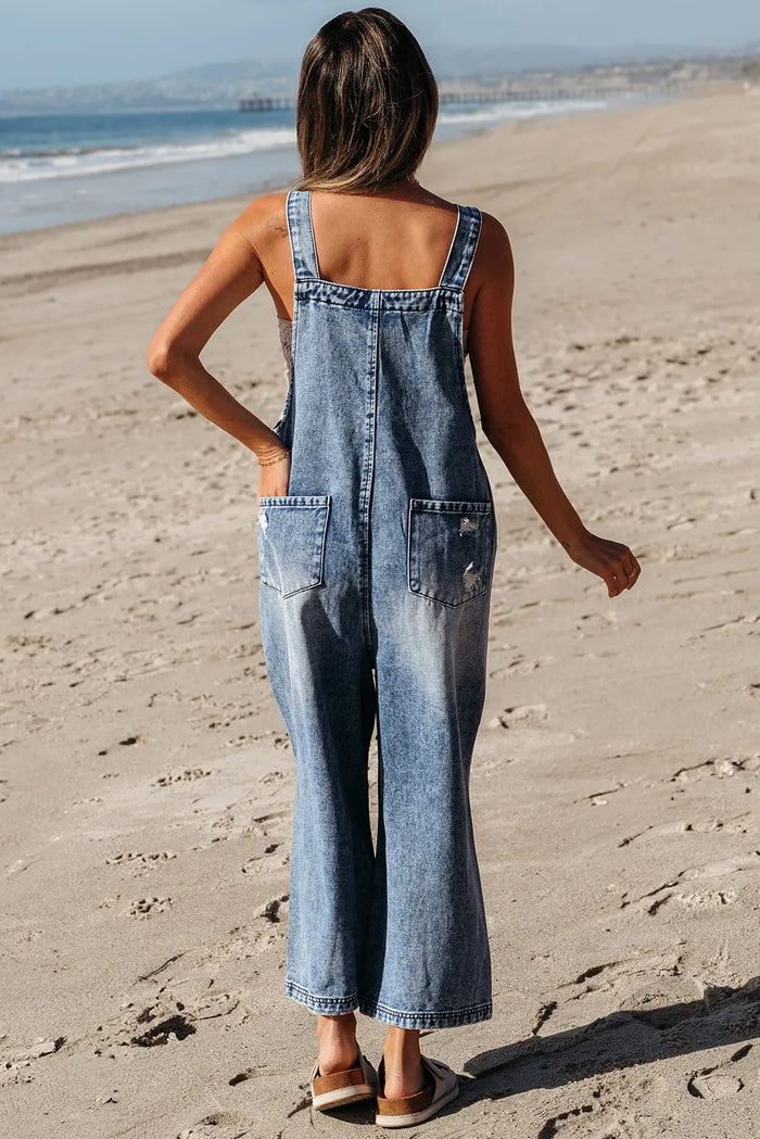 Sadie Distressed Wide Leg Overalls