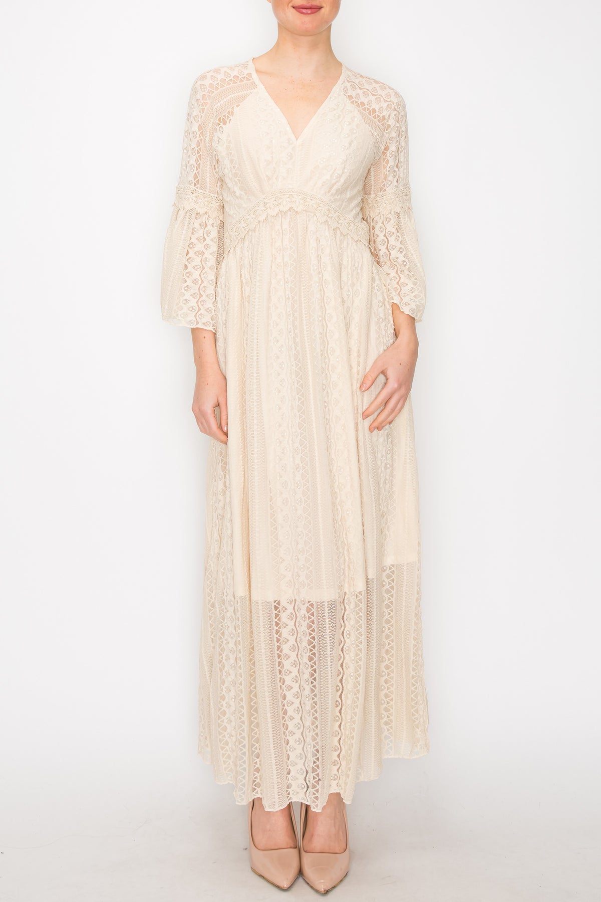 Sally Allover Lace Maxi Dress - Beige