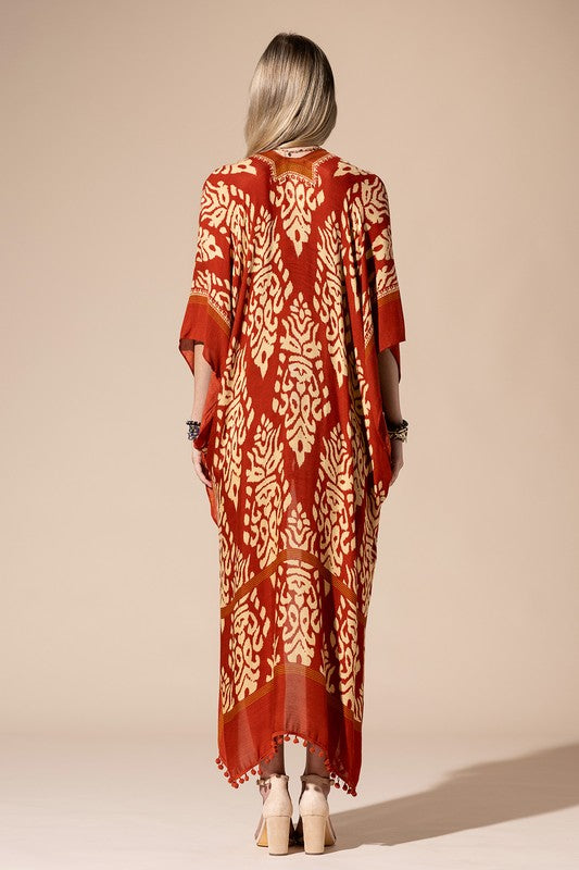 Samantha Damask Print Kimono - Rust