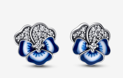 Blue Pansy Flower Stud Earrings