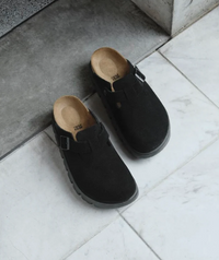 Birkenstock Boston Chunky Suede Clogs - Black (Medium/Narrow)