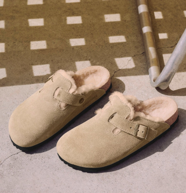 Birkenstock Boston Suede Shearling Clogs - Taupe (Medium/Narrow)