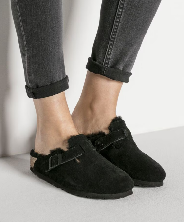Birkenstock Boston Shearling Clogs - Black (Regular/Wide)