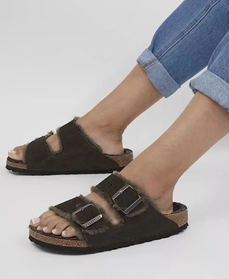 Birkenstock Arizona Shearling Suede Leather Sandals - Mocha (Regular/Wide)