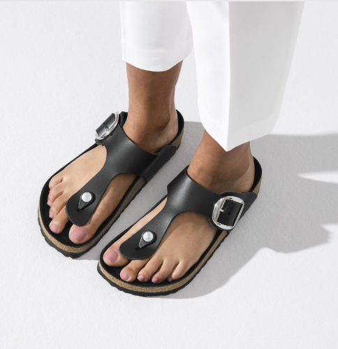 Birkenstock Gizeh Big Buckle Oiled Leather Sandals - Black (Regular/Wide)