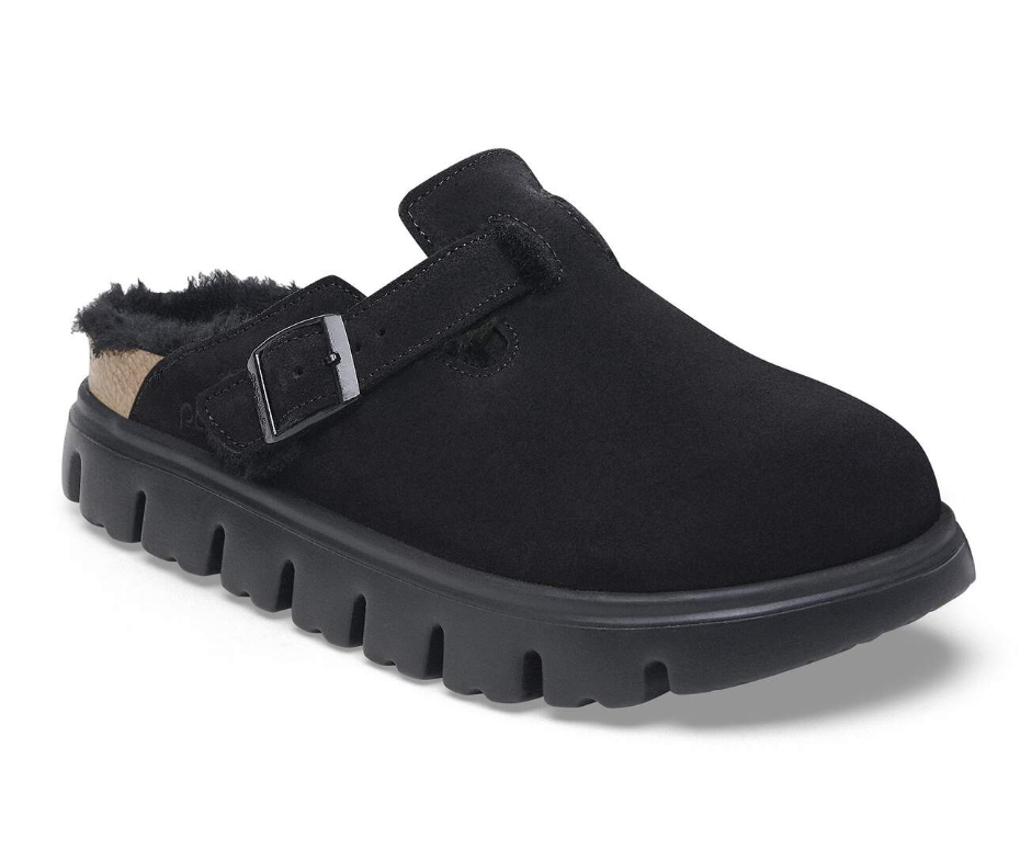 Birkenstock Boston Chunky Shearling Suede Clogs - Black (Medium/Narrow)