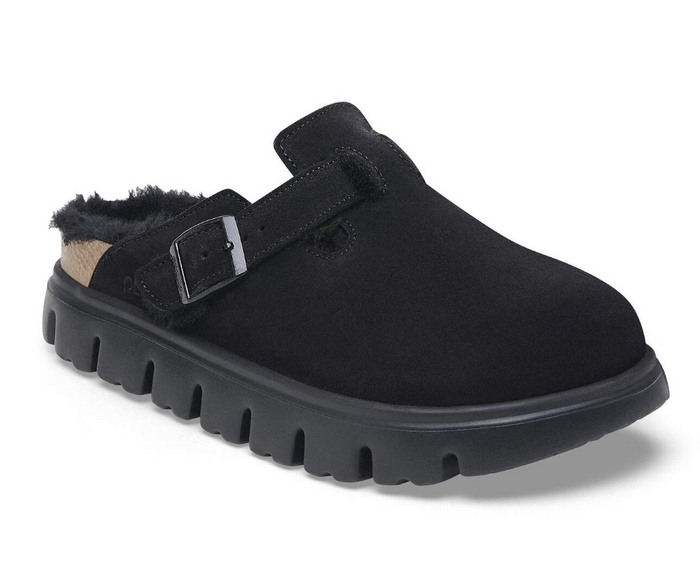 Birkenstock Boston Chunky Shearling Suede Clogs - Black (Medium/Narrow)
