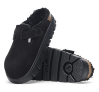 Birkenstock Boston Chunky Shearling Suede Clogs - Black (Medium/Narrow)