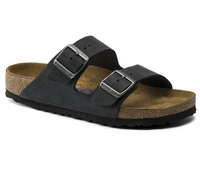 Birkenstock Arizona Oiled Leather Soft Footbed Sandals - Black (Regular/Wide)