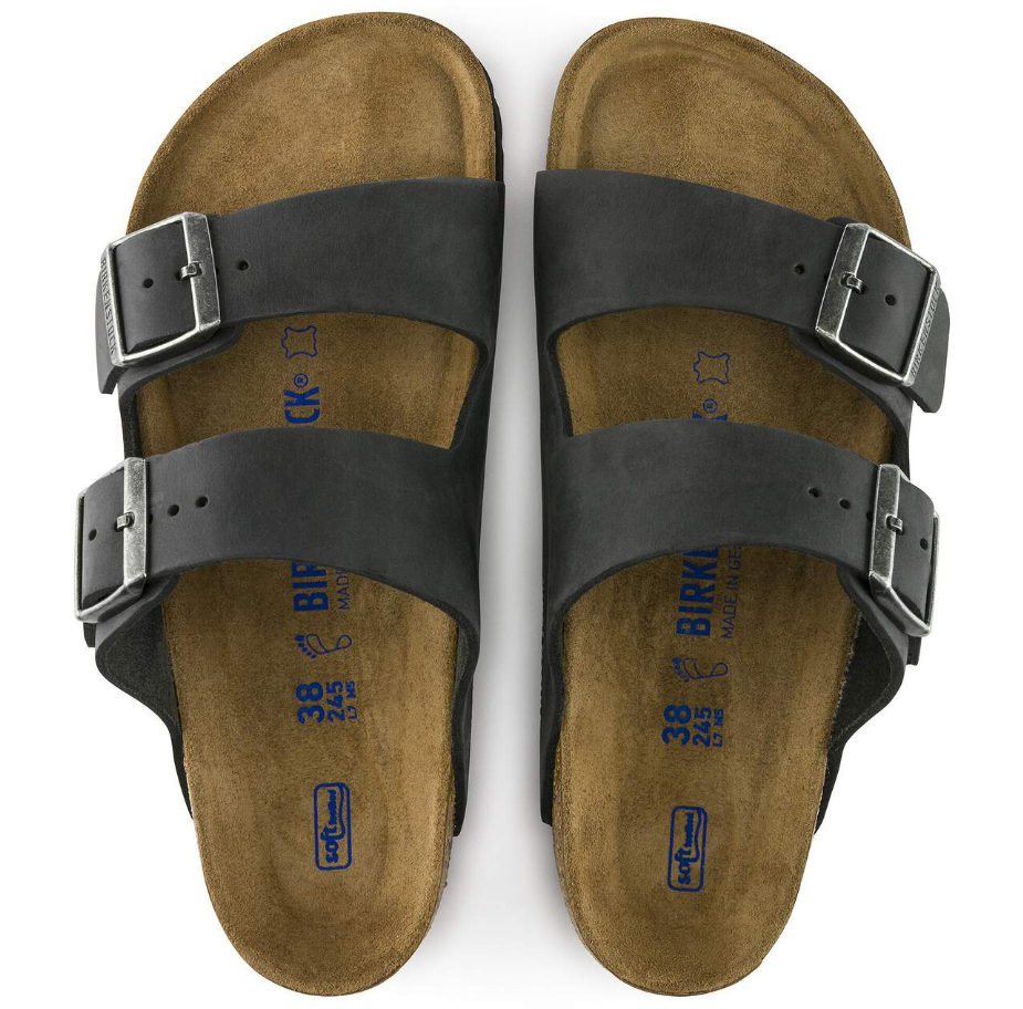 Birkenstock Arizona Oiled Leather Soft Footbed Sandals - Black (Regular/Wide)