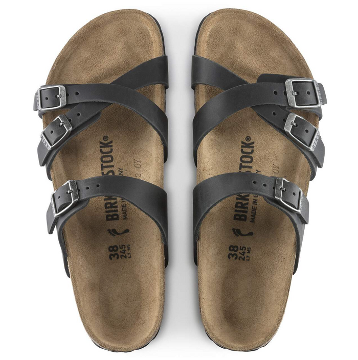 Birkenstock Franca Oiled Leather Sandals - Black (Regular/Wide)