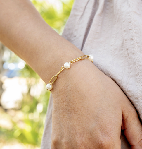 Danielle solid Paperclip Pearl Chain Bracelet
