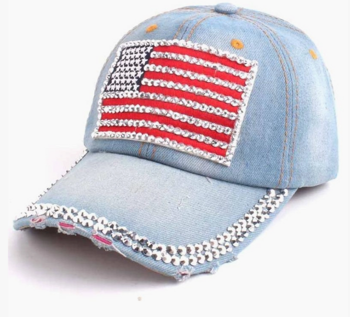 Rhinestone Flag Patch Cap
