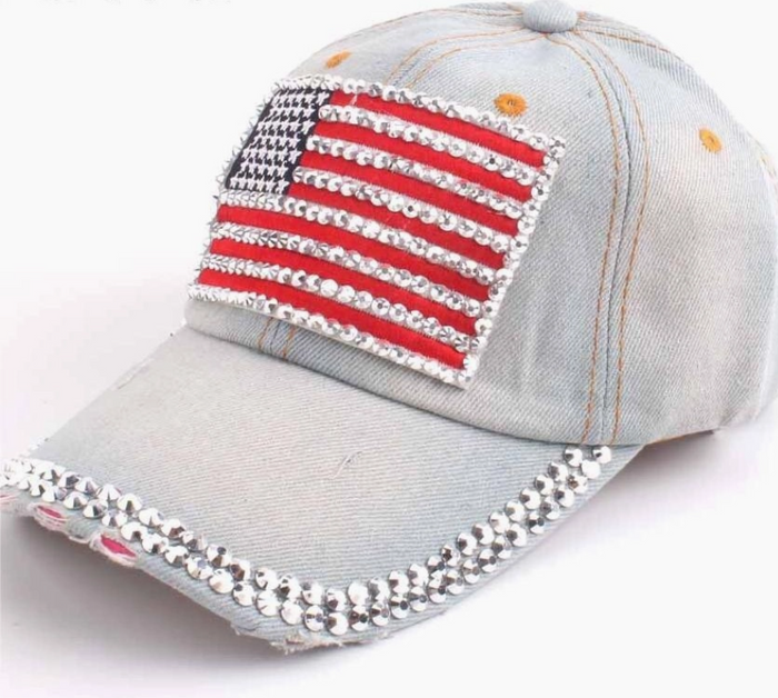 Rhinestone Flag Patch Cap