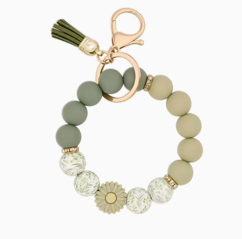 Floral Beaded Keychain Bracelet