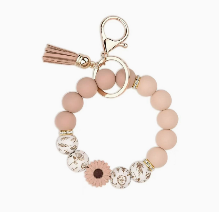 Floral Beaded Keychain Bracelet
