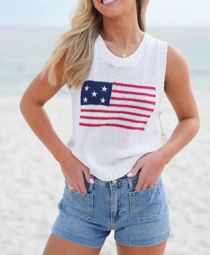 American Flag Knit Tank Top