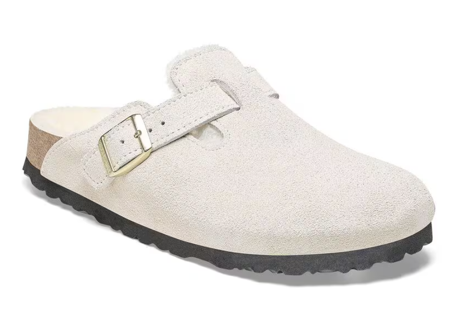 Birkenstock Boston Suede Shearling Clog - Antique White (Medium/Narrow)