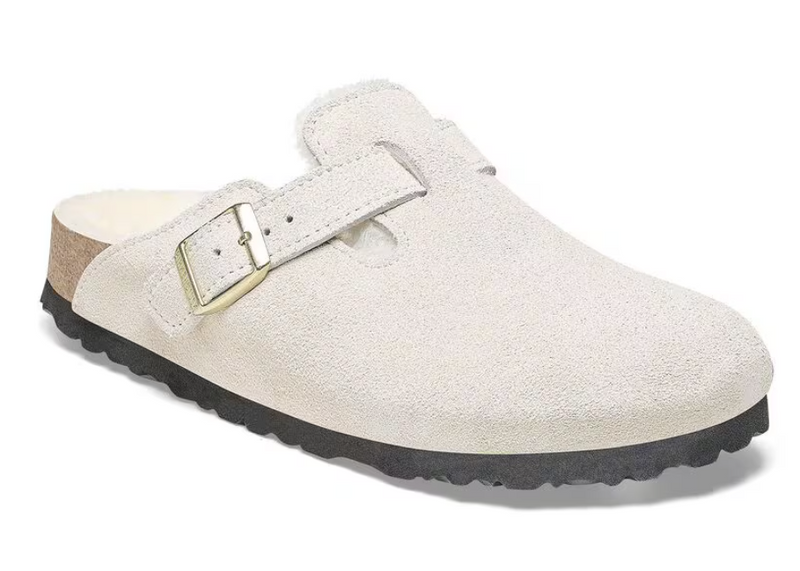 Birkenstock Boston Suede Shearling Clog - Antique White (Medium/Narrow)