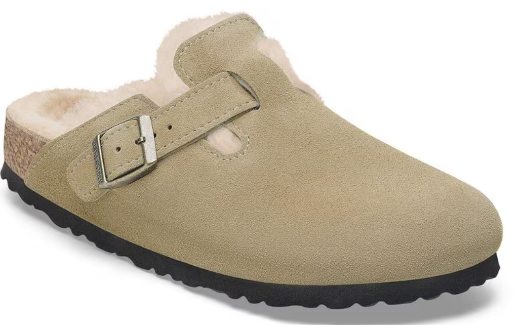 Birkenstock Boston Suede Shearling Clogs - Taupe (Medium/Narrow)