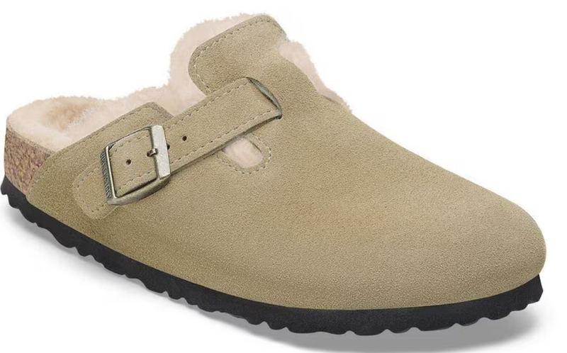 Birkenstock Boston Suede Shearling Clogs - Taupe (Medium/Narrow)