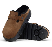 Birkenstock Boston Chunky Shearling Suede Clogs - Dark Tea (Medium/Narrow)