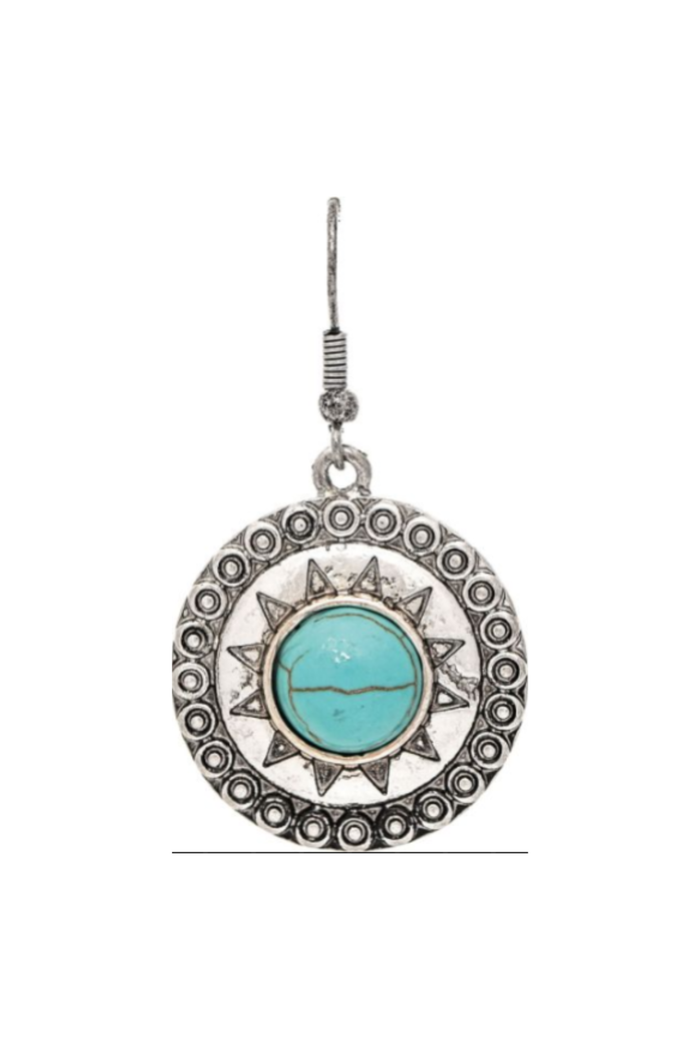Silver Turquoise Sun Medallion Earring